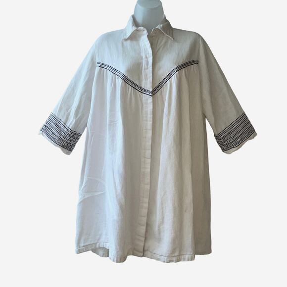 Rue Stiic Linen and Cotton Tunic with Embroidered Accents Size Medium - Picture 1 of 7